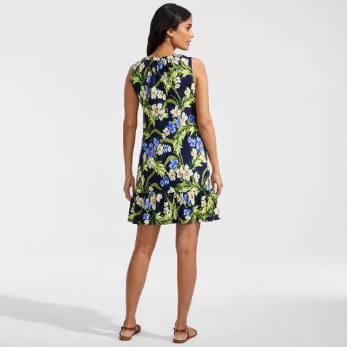 Women's Sleeveless Cotton Jersey Notch Neck Flounce Dress, Back