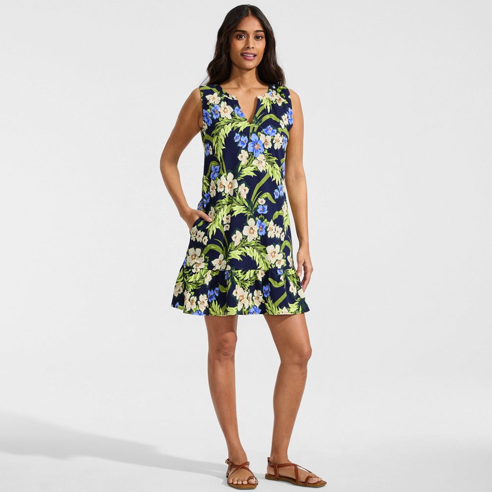 cotton flounce dress Women's Sleeveless Cotton Jersey Notch Neck Flounce Dress
