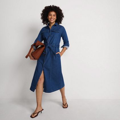 Women's Soft Denim Midi Shirt Dress - primary