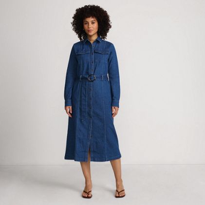 Women's Soft Denim Midi Shirt Dress - image 2