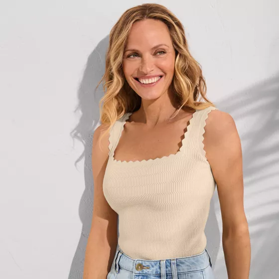 Women's Ribbed Square Neck Tank Sweater - Set Top - primary