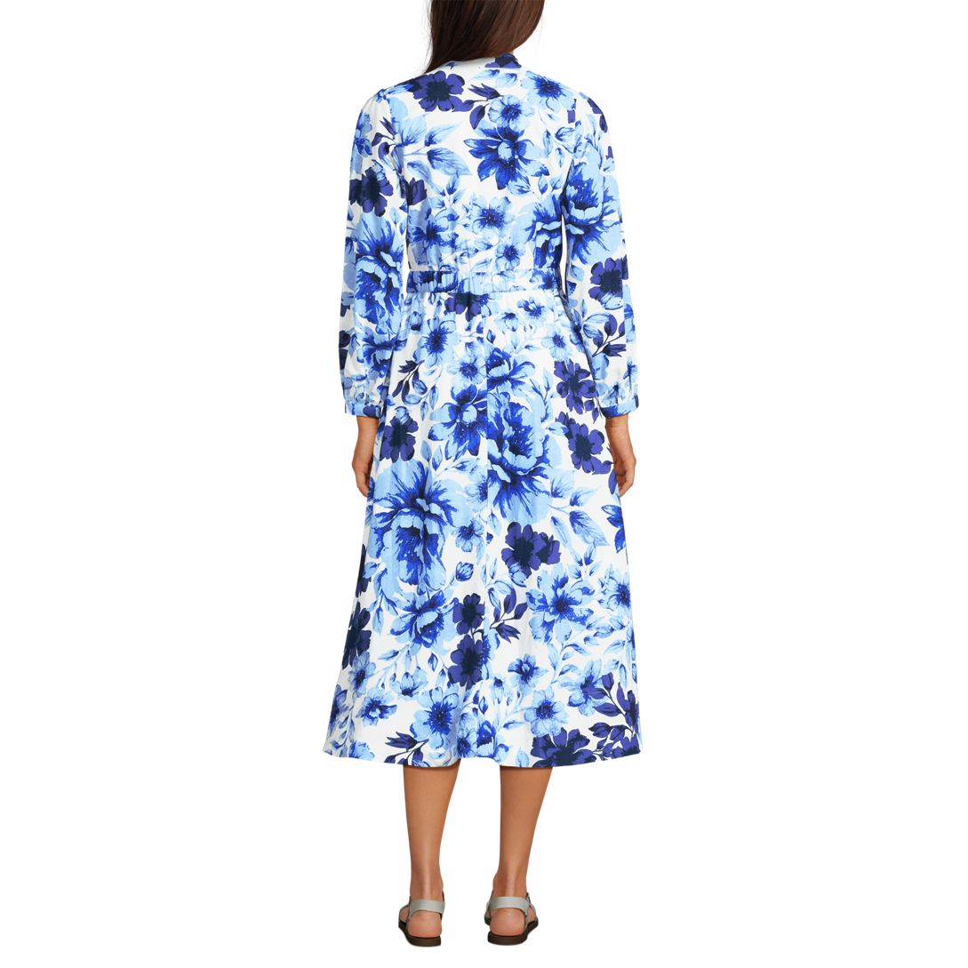 Women's Cotton Blend Bracelet Sleeve Midi Shirt Dress