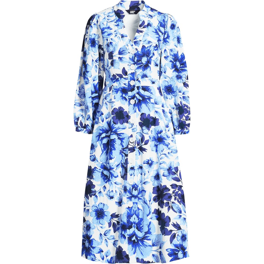 Women's Cotton Blend Bracelet Sleeve Midi Shirt Dress