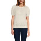 Women's Cotton Cable Puff Sleeve Crew Neck Sweater