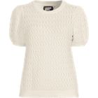 Women's Cotton Cable Puff Sleeve Crew Neck Sweater