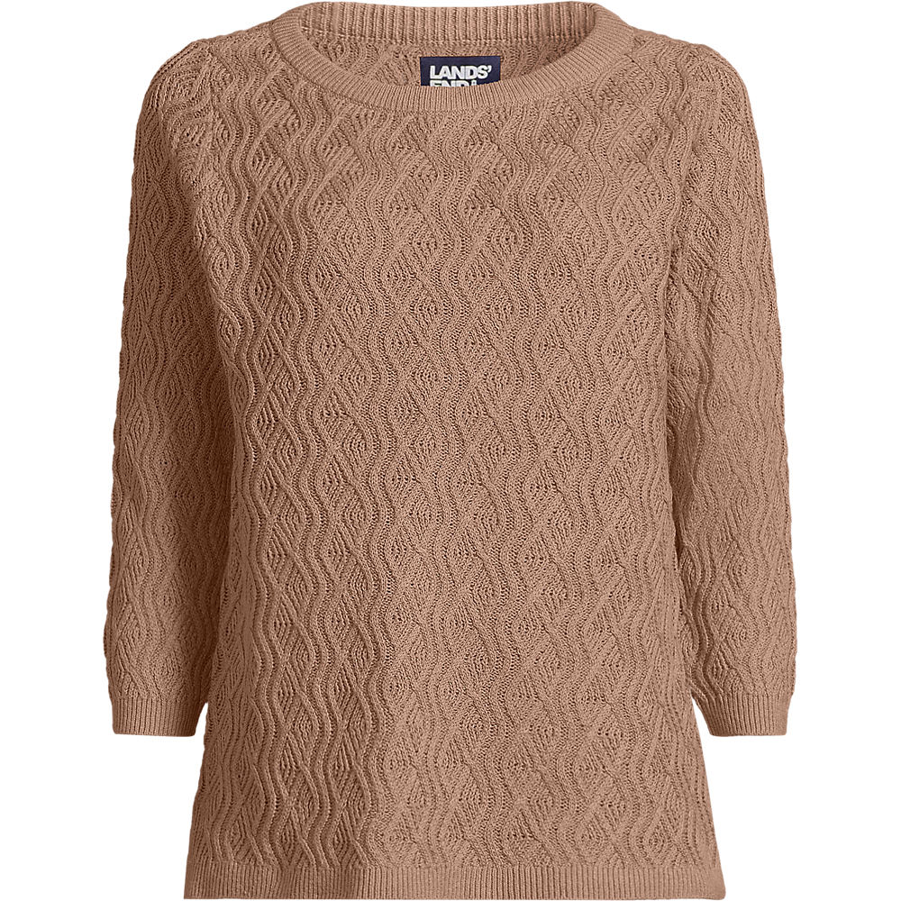 Soft Ease Linen Blend Cable Jumper, Women, size: M, regular, Brown, Cotton/Linen/Cotton-blend, by Lands' End