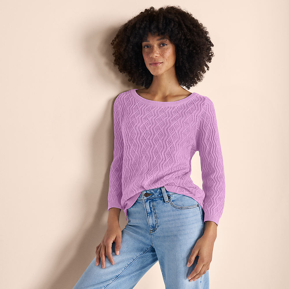 Soft Ease Linen Blend Cable Jumper, Women, size: S, regular, Purple, Cotton/Linen/Cotton-blend, by Lands' End