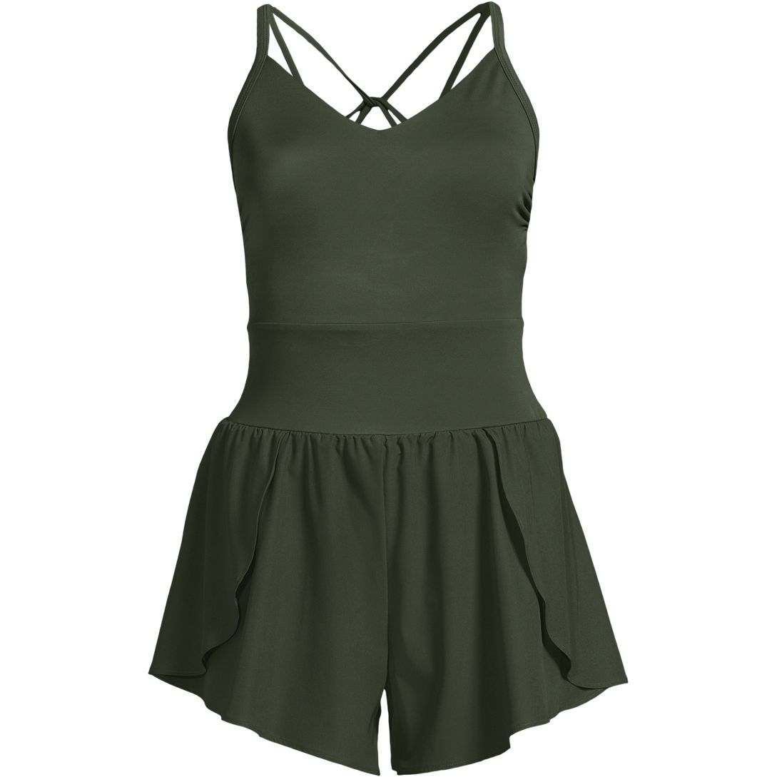 Women's Tugless Strappy X-Back Romper Swimsuit
