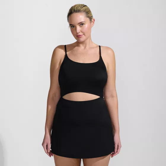 Plus Size Women's Tugless Monokini Swim Dress Swimsuit - primary