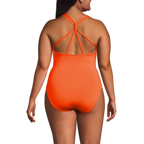  Lands' End Komfort-badeanzug Mit V-ausschnitt Und Gekreuzten Trägern, Damen, Größe:48 Plus, Orange, Elasthan/polyester-mischung/nylon-mischung, By Lands' End 