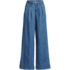 Women's High Rise Wide Leg Double Pleated Denim Trousers, Front