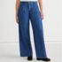 Women's High Rise Wide Leg Double Pleated Denim Trousers, Front