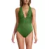 Women's Shine Ribbed Twist Back High Leg One Piece Swimsuit, Front