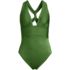 Women's Shine Ribbed Twist Back High Leg One Piece Swimsuit, Front