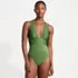 Women's Shine Ribbed Twist Back High Leg One Piece Swimsuit, Front