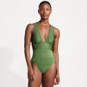 Women's Shine Ribbed Twist Back High Leg One Piece Swimsuit
