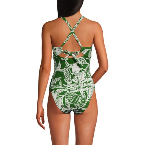 Women's Shine Ribbed Tankini Top and High Waisted Bottom Swimsuit Set, Back