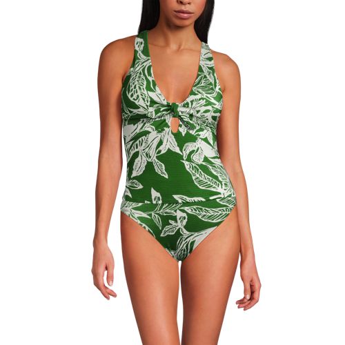 Women's Shine Ribbed Tankini Top and High Waisted Bottom Swimsuit Set, Front