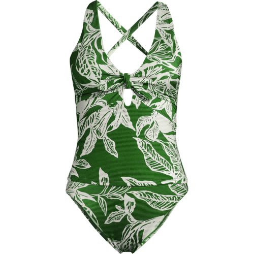 Women's Shine Ribbed Tankini Top and High Waisted Bottom Swimsuit Set, Front