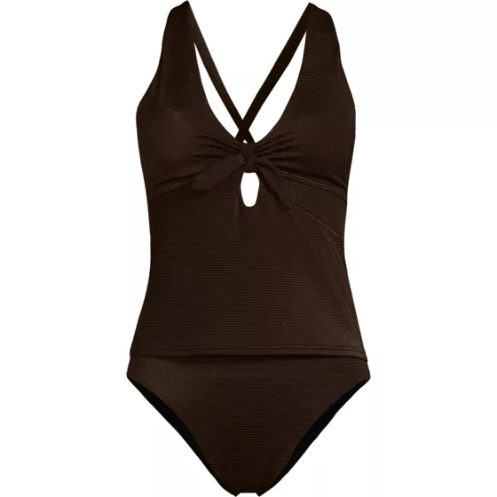 Women's Shine Ribbed Tankini Top and High Waisted Bottom Swimsuit Set - primary