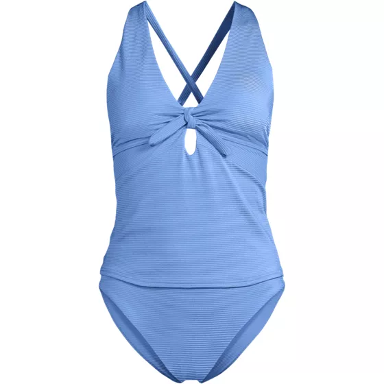 Women's Shine Ribbed Tankini Top and High Waisted Bottom Swimsuit Set - primary