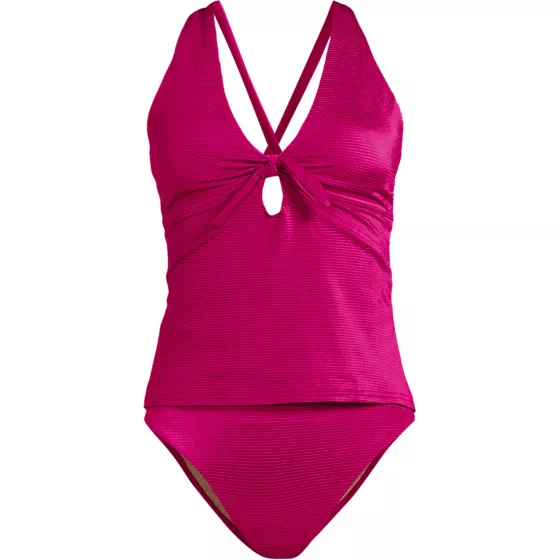 Women's Shine Ribbed Tankini Top and High Waisted Bottom Swimsuit Set - primary