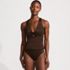 Women's Shine Ribbed Tankini Top and High Waisted Bottom Swimsuit Set, Front