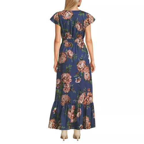 Women's Vneck Flutter Sleeve Maxi Dress, Back