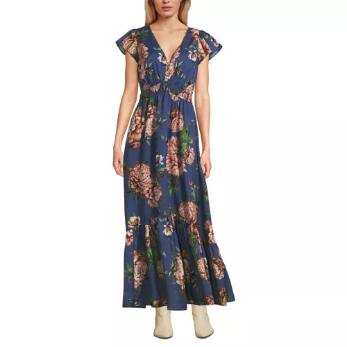 Women's Vneck Flutter Sleeve Maxi Dress, Front