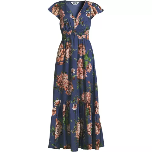 Women's Vneck Flutter Sleeve Maxi Dress, Front