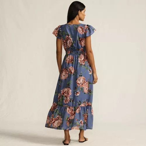 Women's Vneck Flutter Sleeve Maxi Dress, Back