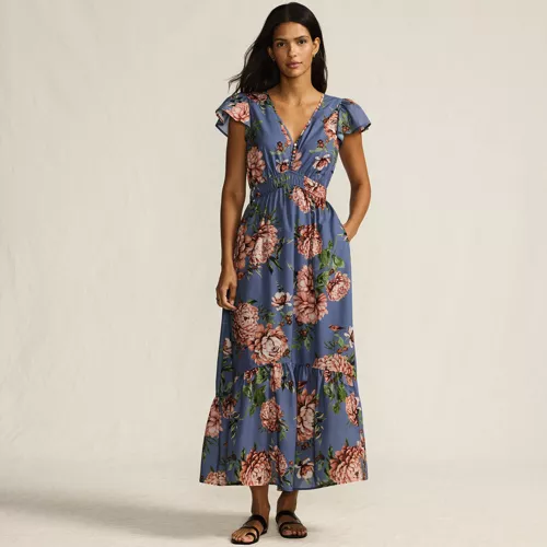 Women's Vneck Flutter Sleeve Maxi Dress, Front