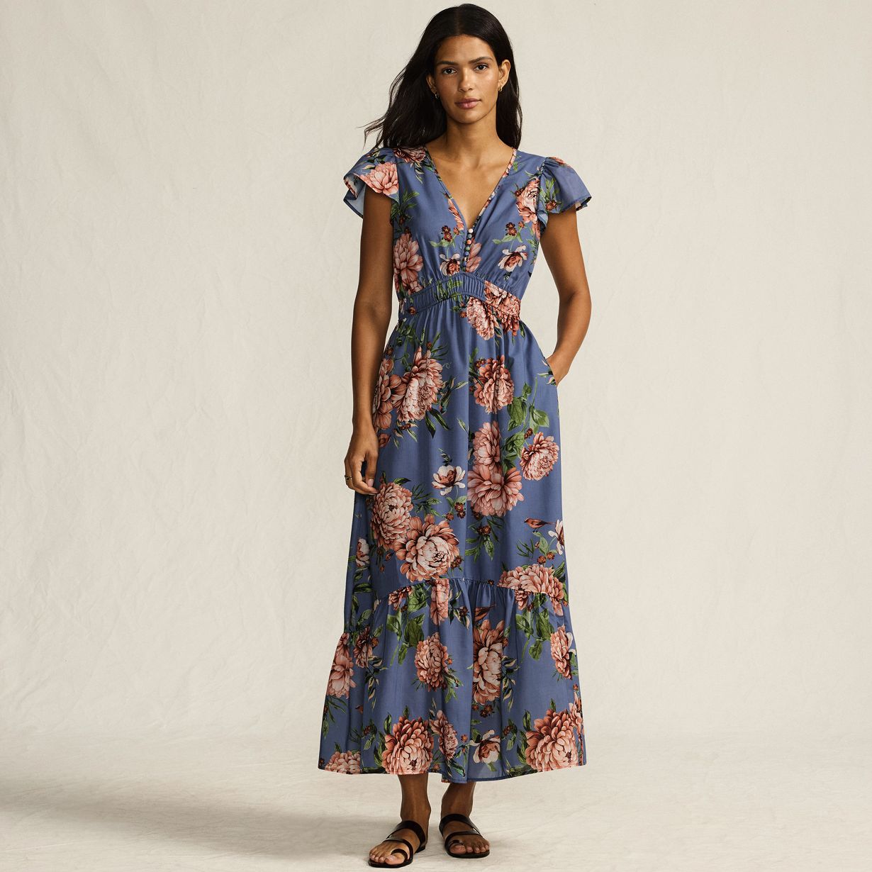 Women's Vneck Flutter Sleeve Maxi Dress