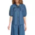 Women's Denim Puff Sleeve Tie Front Top, Front