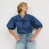 Women's Denim Puff Sleeve Tie Front Top, alternative image