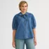Women's Denim Puff Sleeve Tie Front Top, Front