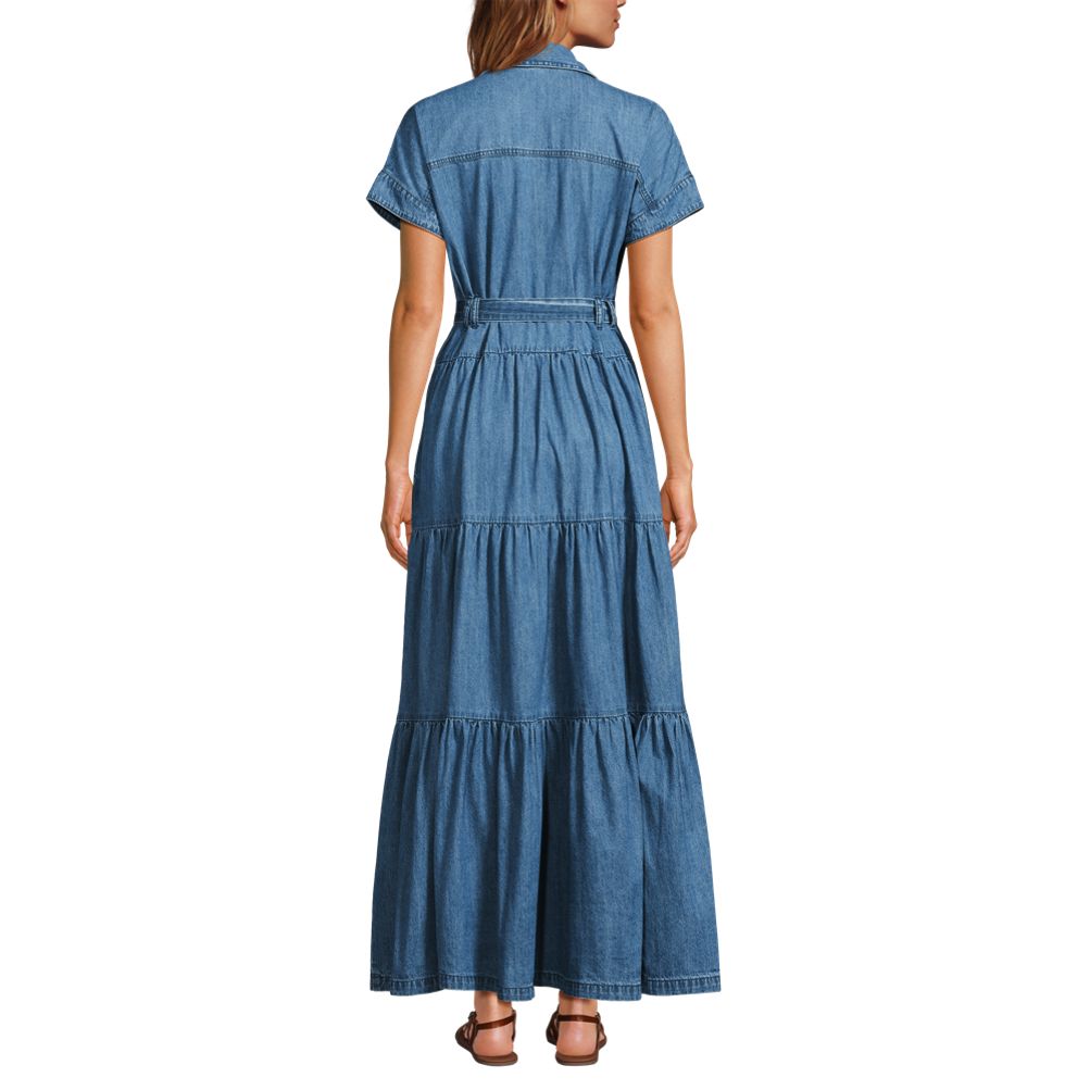 Tiered Denim store Dress with Belt and Necklace Set