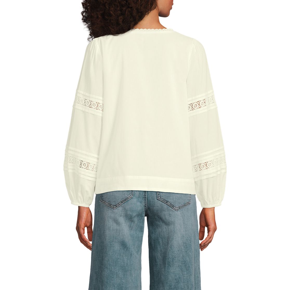 Women's Square Neck Pintuck and Lace Blouse