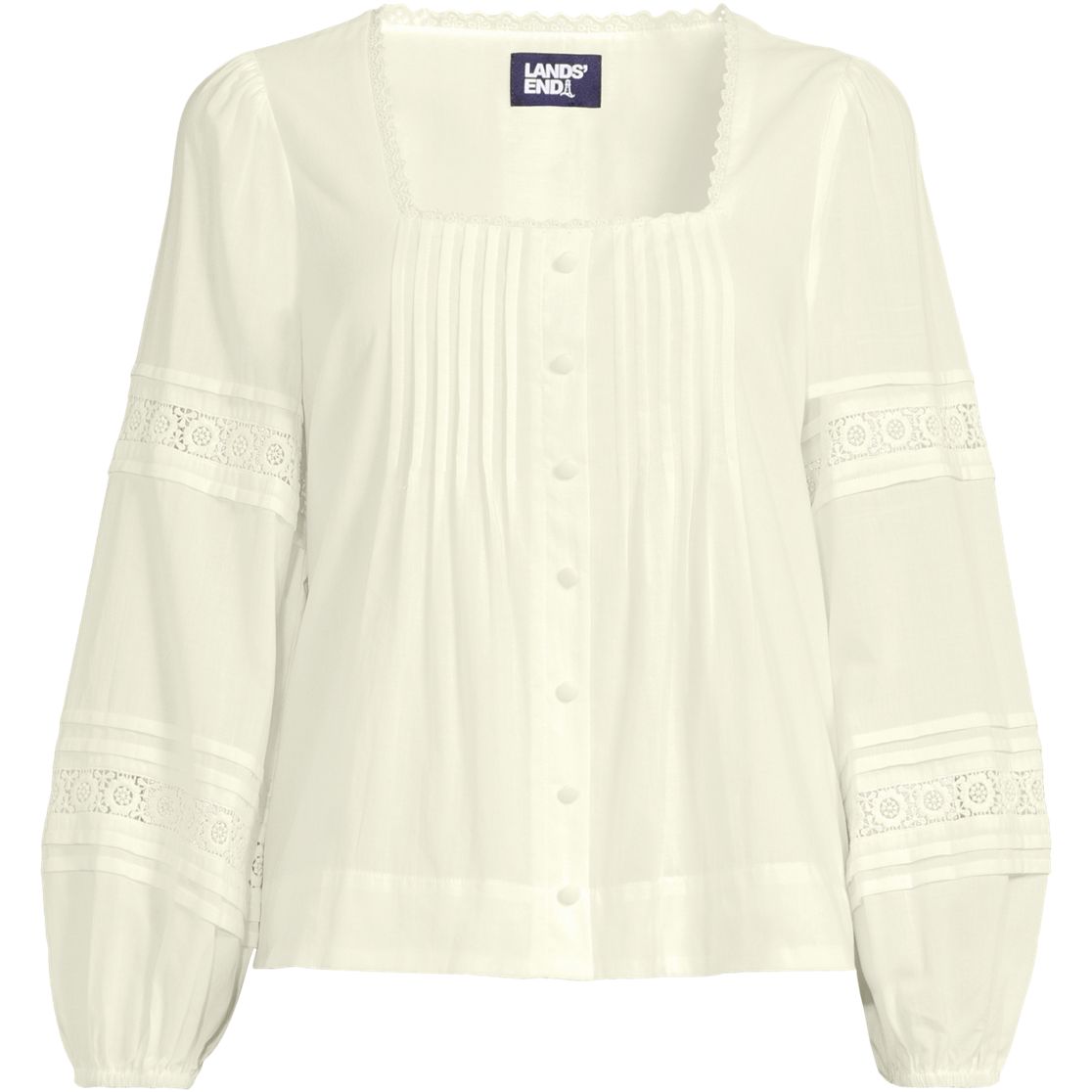 Women's Square Neck Pintuck and Lace Blouse