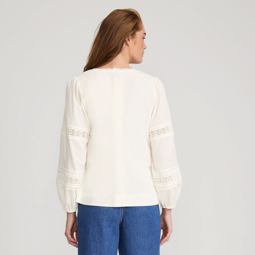 Women's Square Neck Pintuck and Lace Blouse | Lands' End