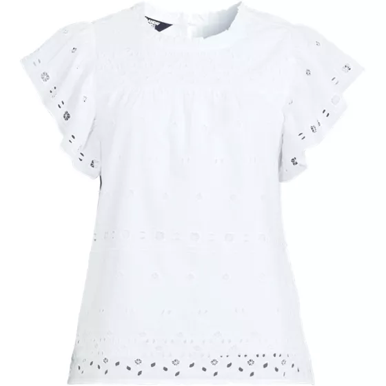 Women's Eyelet Ruffle Sleeve Popover Top - primary