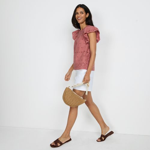 Women's Eyelet Ruffle Sleeve Popover Top