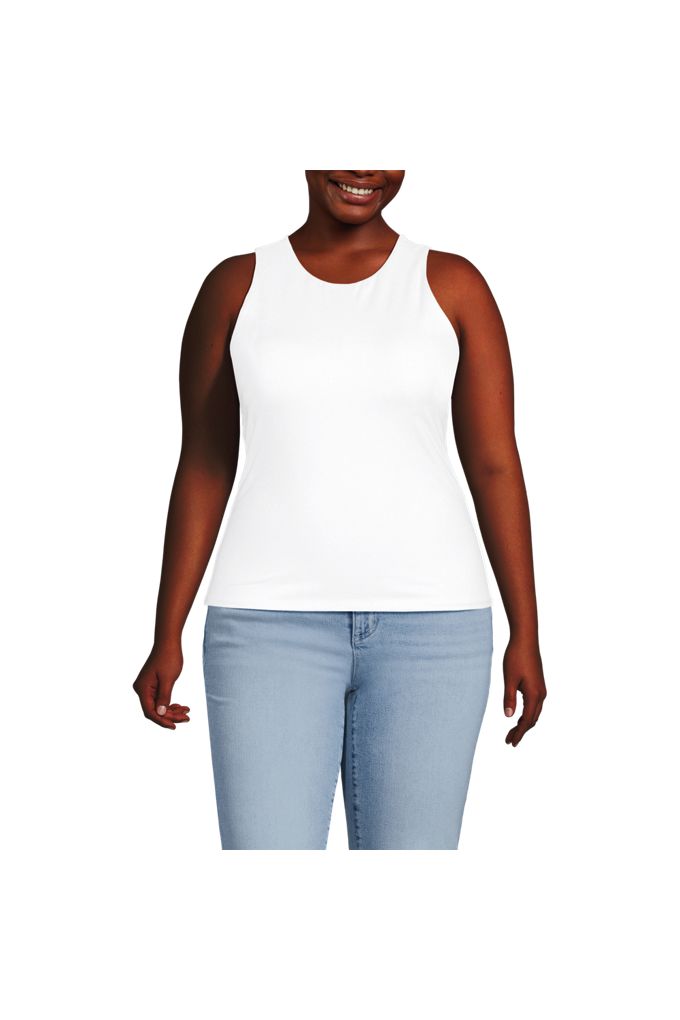 Women's Plus Size Slender Crew Neck Tank Top - Lands' End - White - 3X
