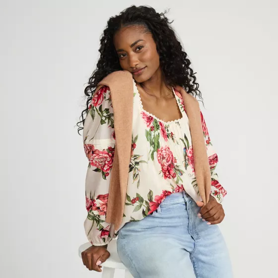 Women's Square Neck Pintuck Blouse - primary