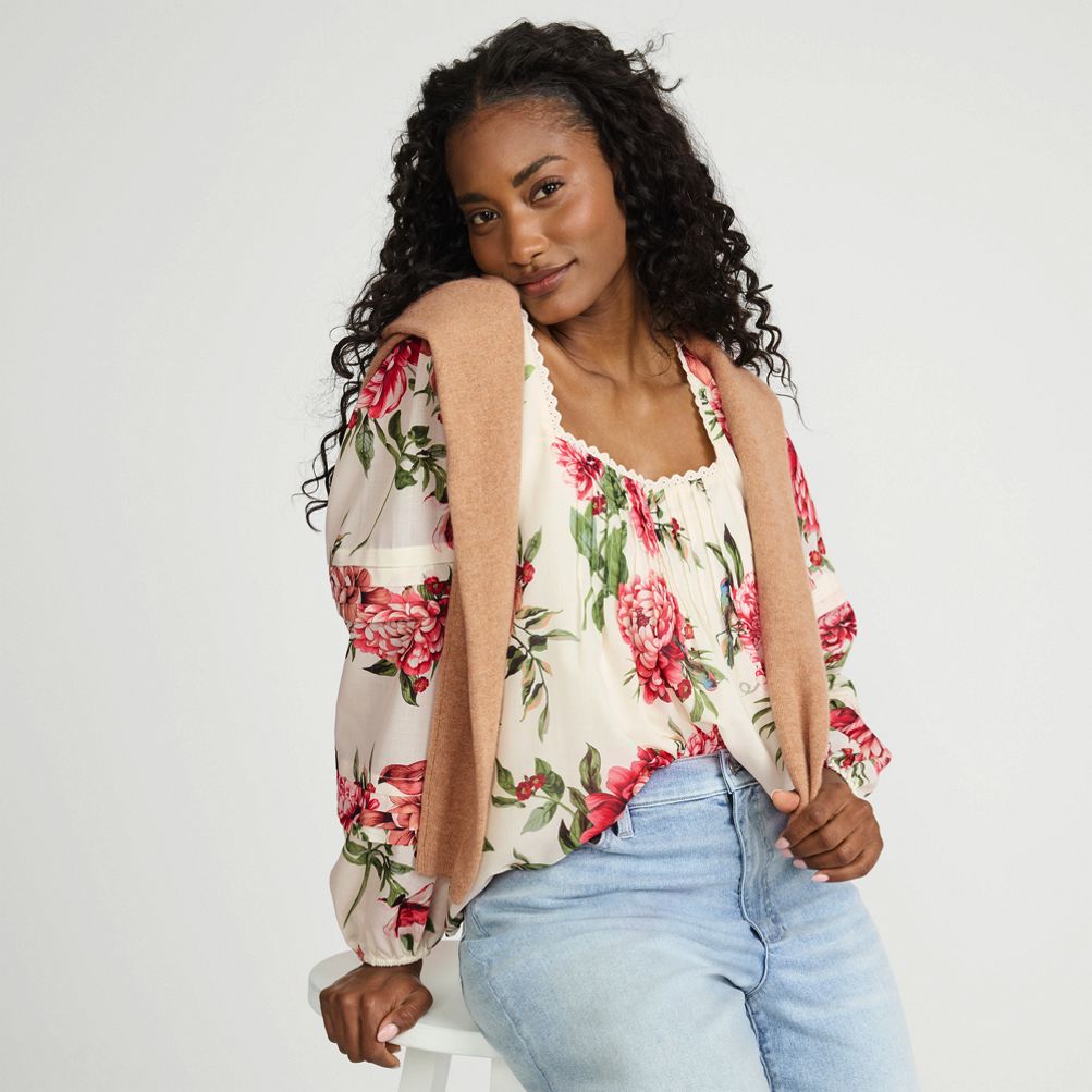 Women's Square Neck Pintuck Blouse | Lands' End