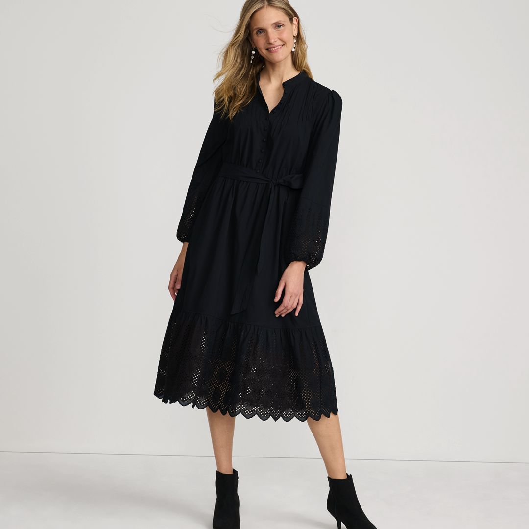 Women's Eyelet Hem Midi Dress