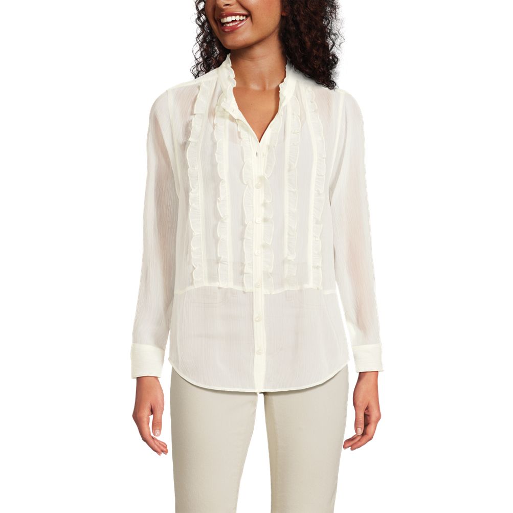 Women's Chiffon Ruffle Front Long Sleeve Top | Lands' End