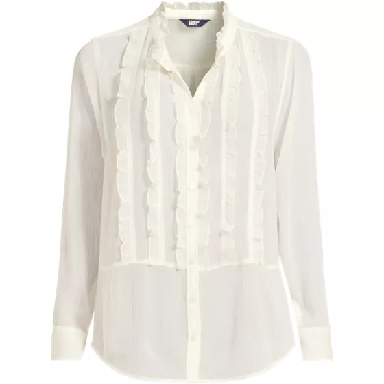 Women's Chiffon Ruffle Front Long Sleeve Top - primary