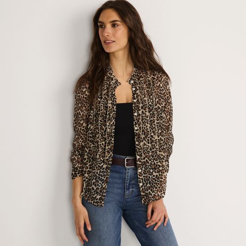 Women's Chiffon Ruffle Front Long Sleeve Top