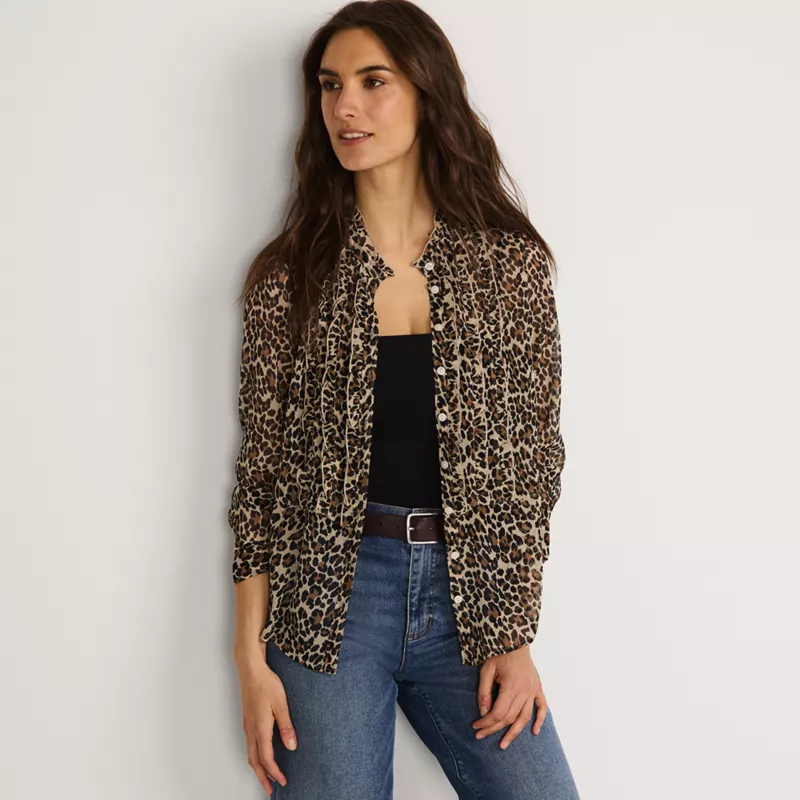 Women's Chiffon Ruffle Front Long Sleeve Top, alternative image